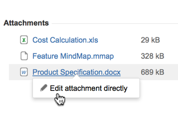 Attachment list with the menu entry “Edit attachment directly”